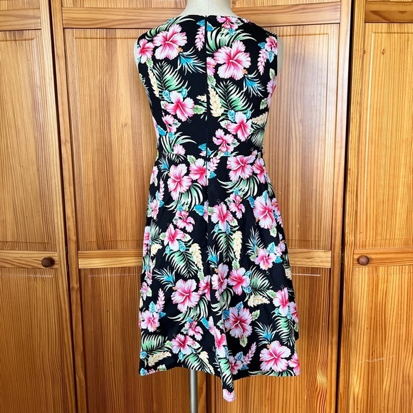 Yeoku Small Fit & Flare Dress Hawaiian Print Colorful 100% Cotton Knee Length - Picture 4 of 8